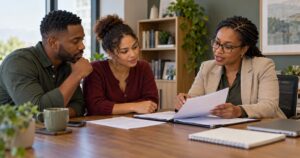 Prospective adoptive parents consulting an adoption professional in South Africa